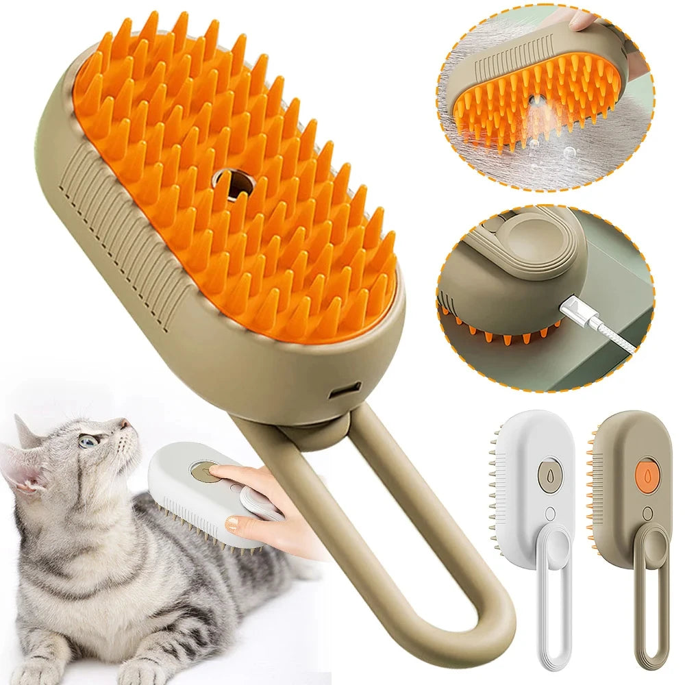 3-in-1 Steamy Cat Brush – Hair Remover & Massage