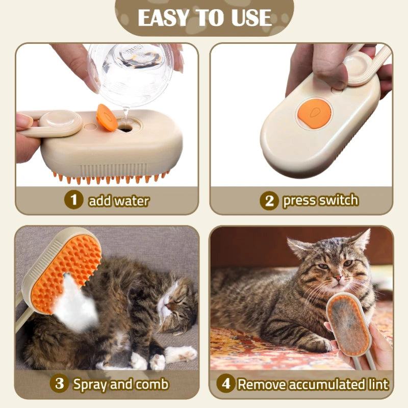3-in-1 Steamy Cat Brush – Hair Remover & Massage